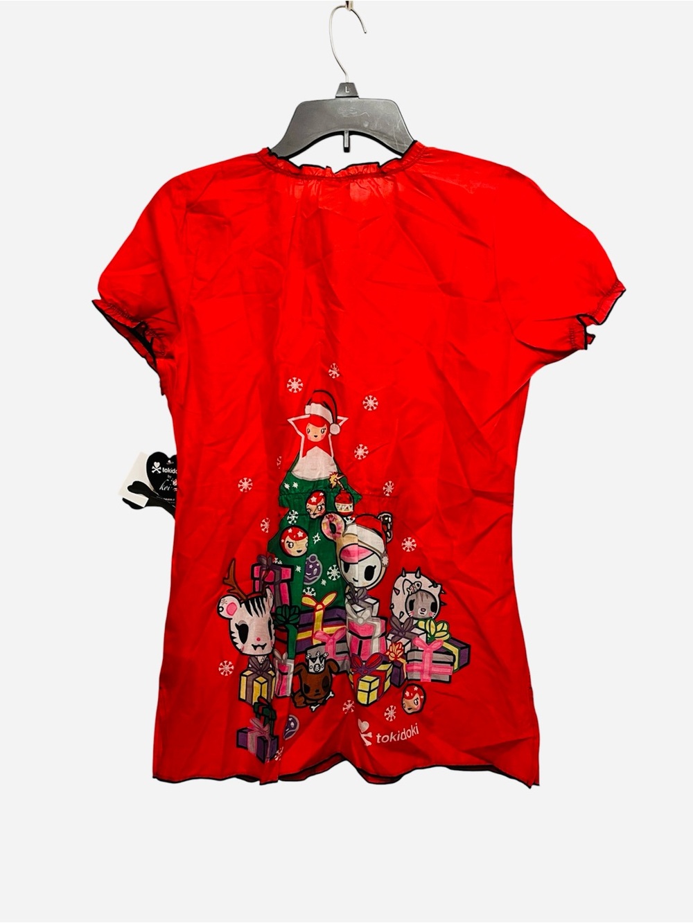 tokidoki x Koi Red Holiday Xmas l with Gift Scene Graphic Brianna Scrub Top - Picture 2 of 4